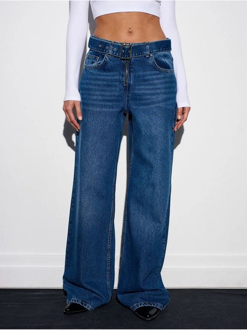 Jean En Denim Coton À Taille Haute Et Jambe Large - Kiabi