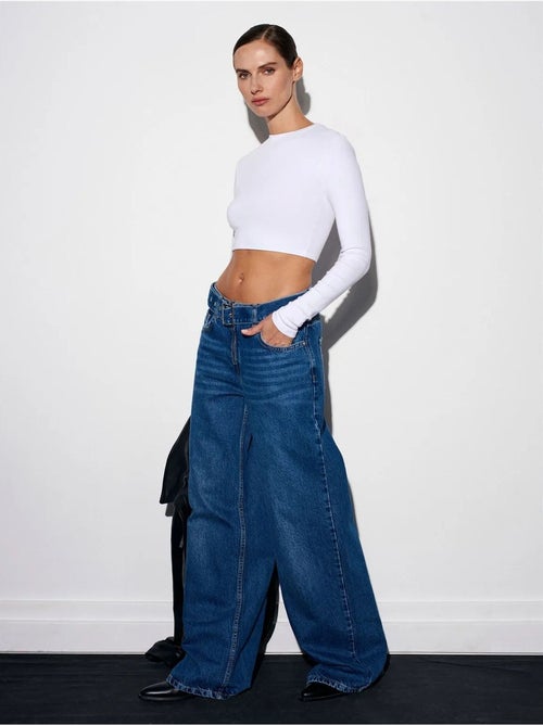 Jean En Denim Coton À Taille Haute Et Jambe Large - Kiabi