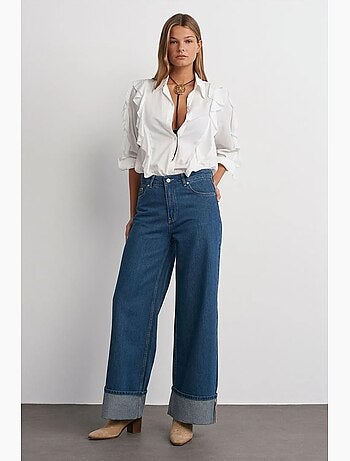 Jean en denim coton à taille haute et jambe large dilvin