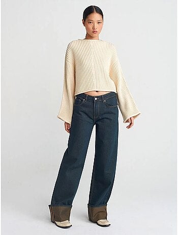 Jean en denim coton à taille mi-haute et jambe large dilvin