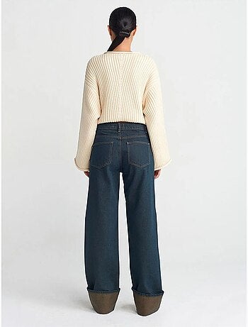 Jean en denim coton à taille mi-haute et jambe large dilvin