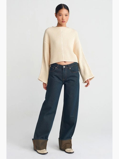 Jean en denim coton à taille mi-haute et jambe large dilvin - Kiabi Jean en denim coton à taille mi-haute et jambe large dilvin - Kiabi