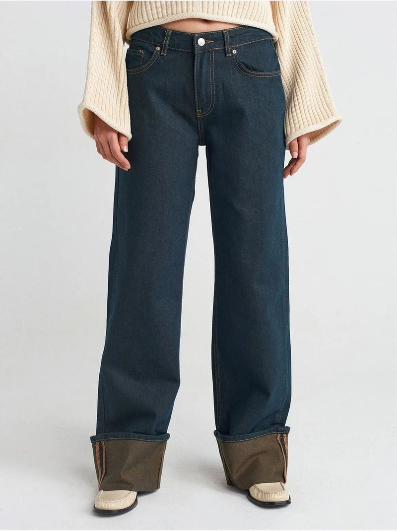Jean en denim coton à taille mi-haute et jambe large dilvin Bleu outremer - Kiabi