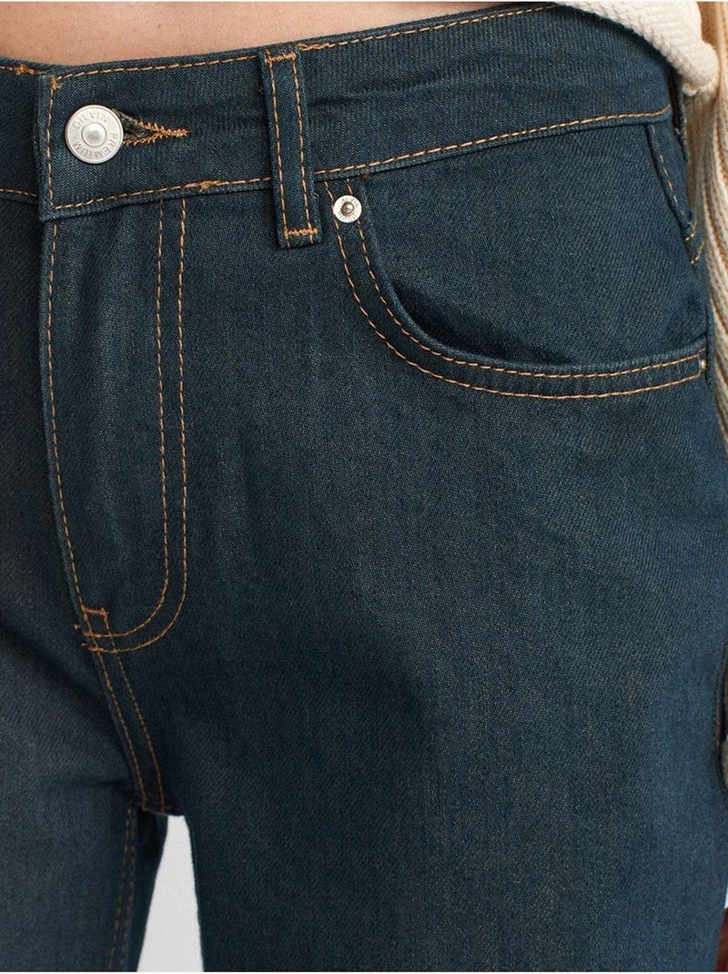 Jean en denim coton à taille mi-haute et jambe large dilvin Bleu outremer - Kiabi