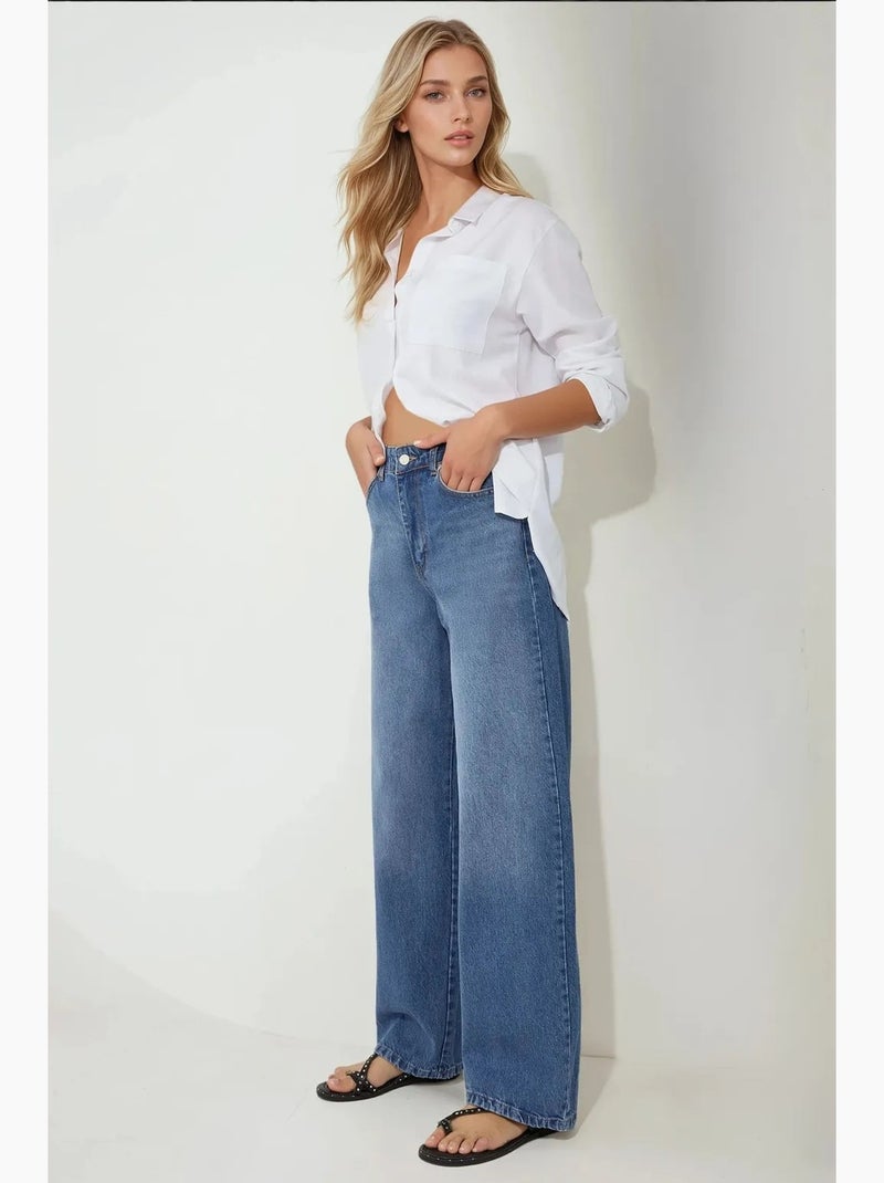 Jean en denim coupe ample hiccup Bleu saphir - Kiabi
