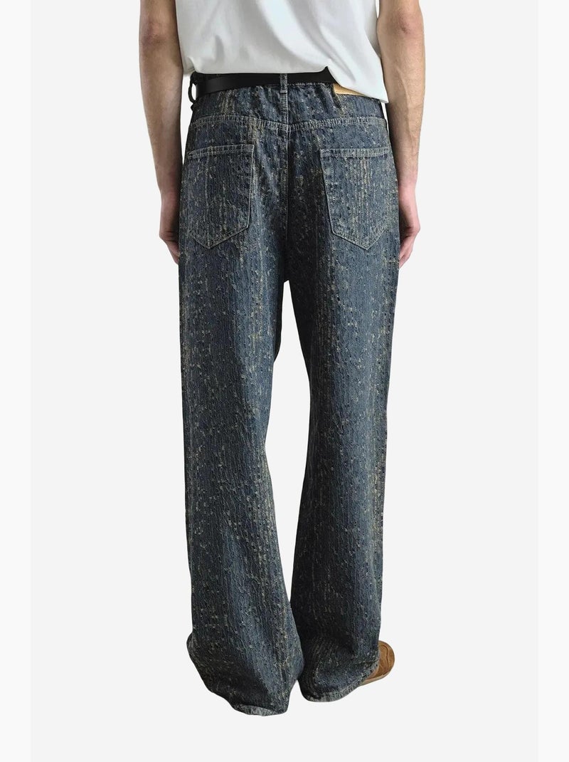 Jean en denim coupe baggy avec détails en sequins giesto Bleu marine - Kiabi