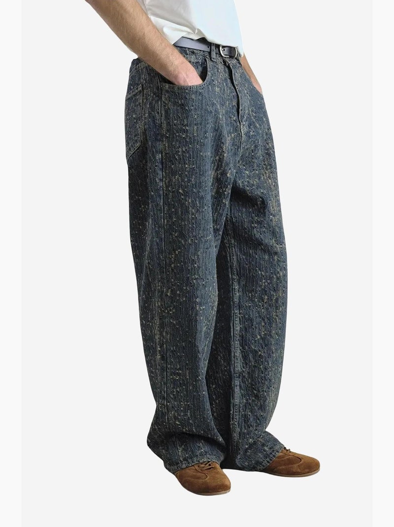 Jean en denim coupe baggy avec détails en sequins giesto Bleu marine - Kiabi