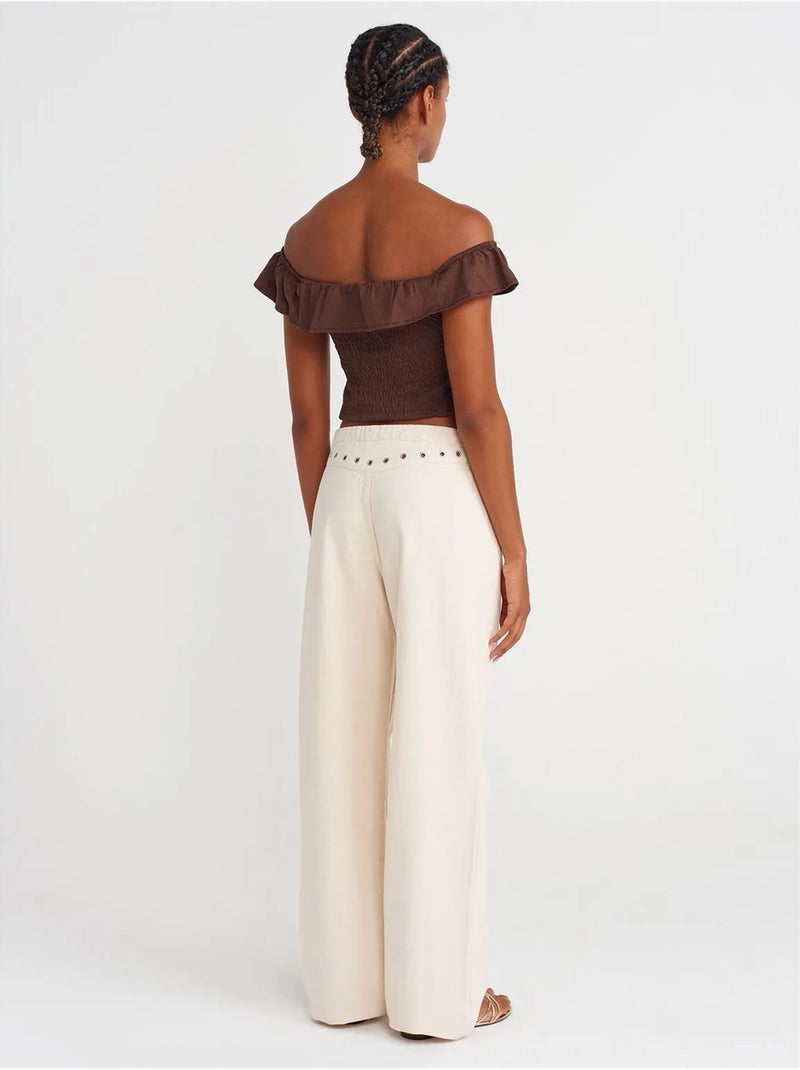 Jean En Denim De Coton À Jambe Large Et Taille Mi-haute Blanc cassé - Kiabi