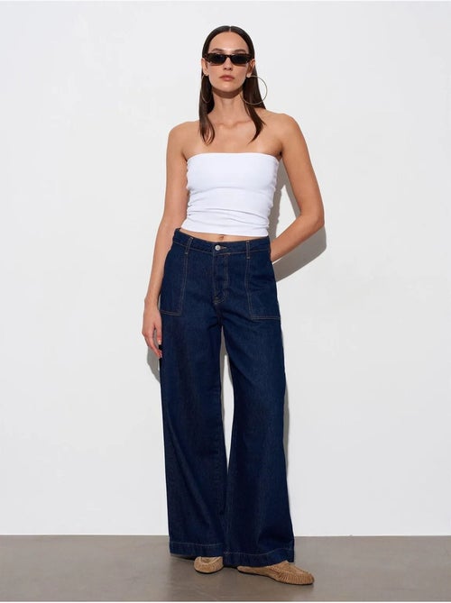 Jean En Denim De Coton À Taille Haute Et Jambe Large - Kiabi