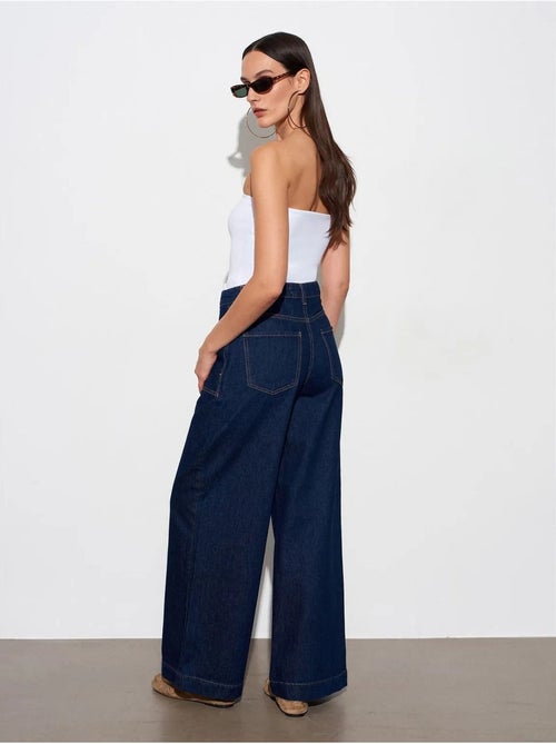 Jean En Denim De Coton À Taille Haute Et Jambe Large - Kiabi