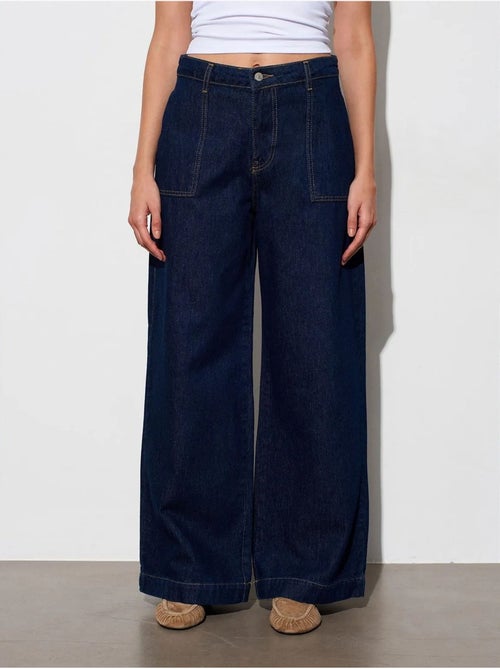 Jean En Denim De Coton À Taille Haute Et Jambe Large - Kiabi