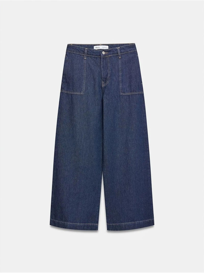 Jean En Denim De Coton À Taille Haute Et Jambe Large Bleu outremer - Kiabi