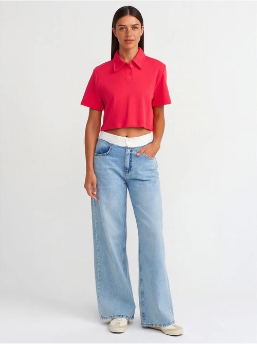 Jean En Denim De Coton À Taille Haute Et Jambe Large - Kiabi