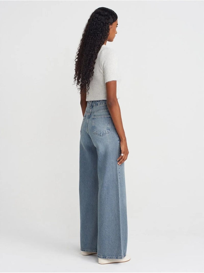 Jean En Denim De Coton À Taille Haute Et Jambe Large Bleu roi - Kiabi