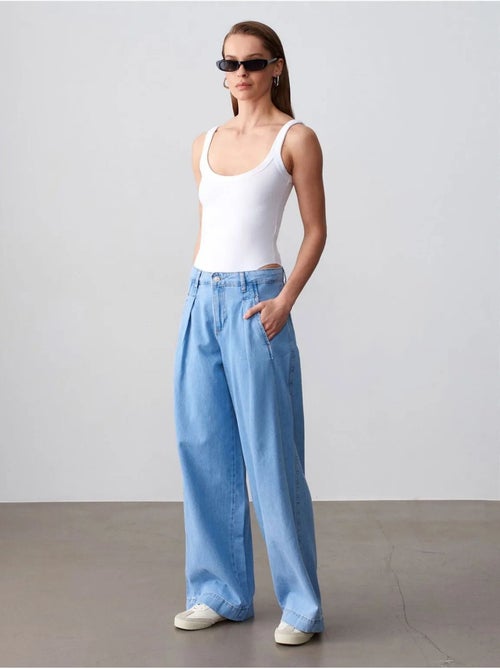 Jean En Denim De Coton À Taille Haute Et Jambe Large - Kiabi