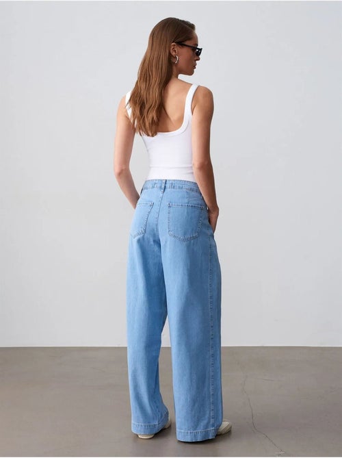 Jean En Denim De Coton À Taille Haute Et Jambe Large - Kiabi