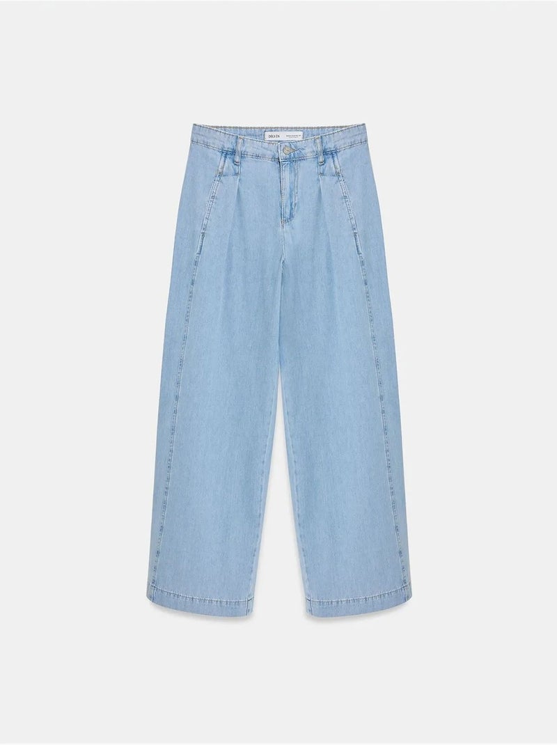 Jean En Denim De Coton À Taille Haute Et Jambe Large Bleu roi - Kiabi