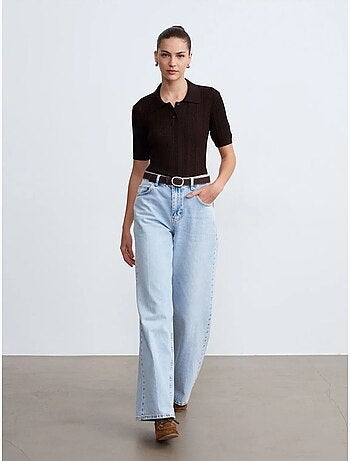 Jean en denim de coton à taille haute et jambe large dilvin