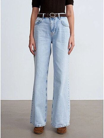Jean en denim de coton à taille haute et jambe large dilvin