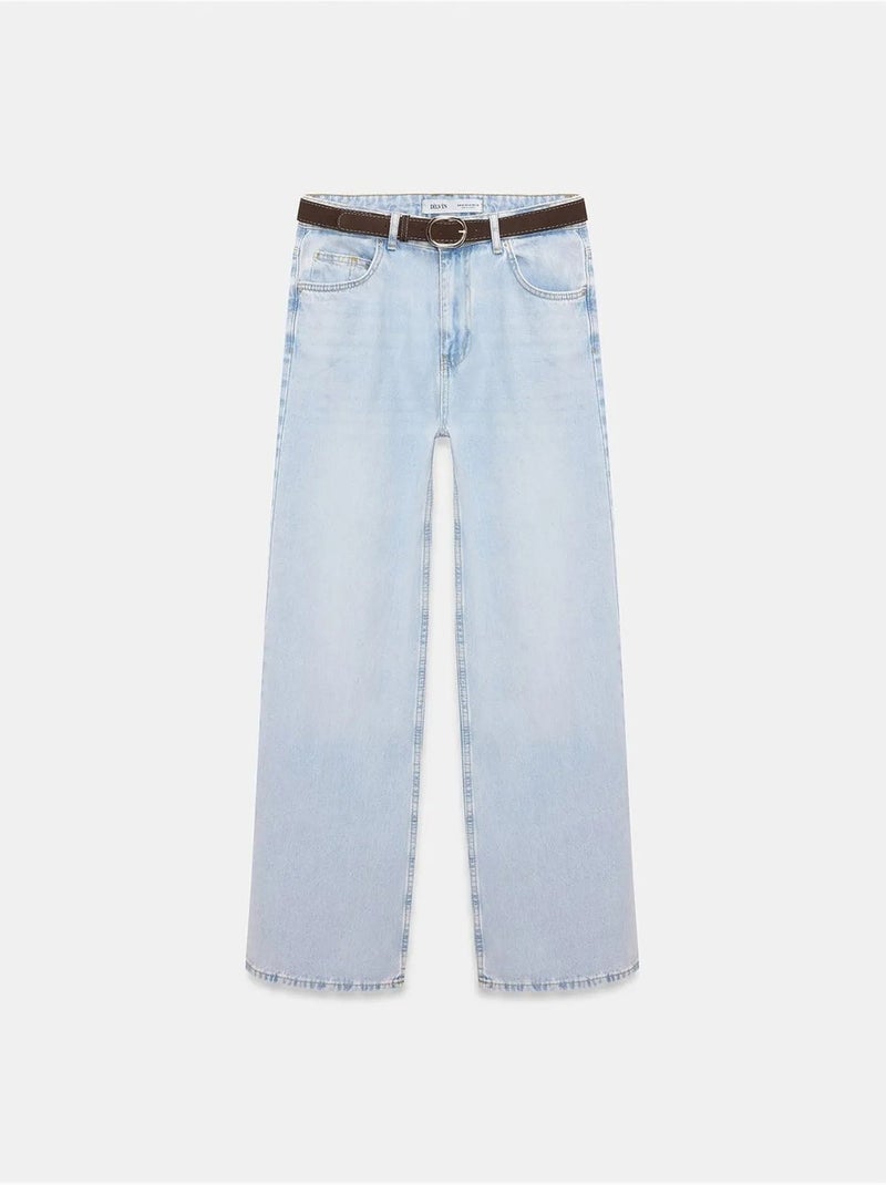 Jean en denim de coton à taille haute et jambe large dilvin Bleu clair - Kiabi