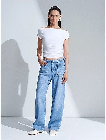 Jean en denim de coton à taille haute et jambe large dilvin