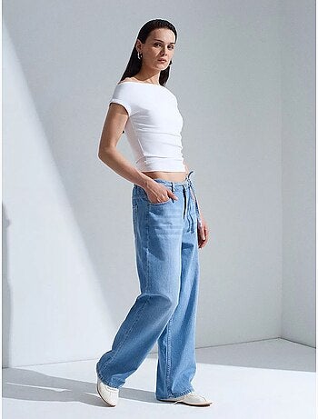 Jean en denim de coton à taille haute et jambe large dilvin