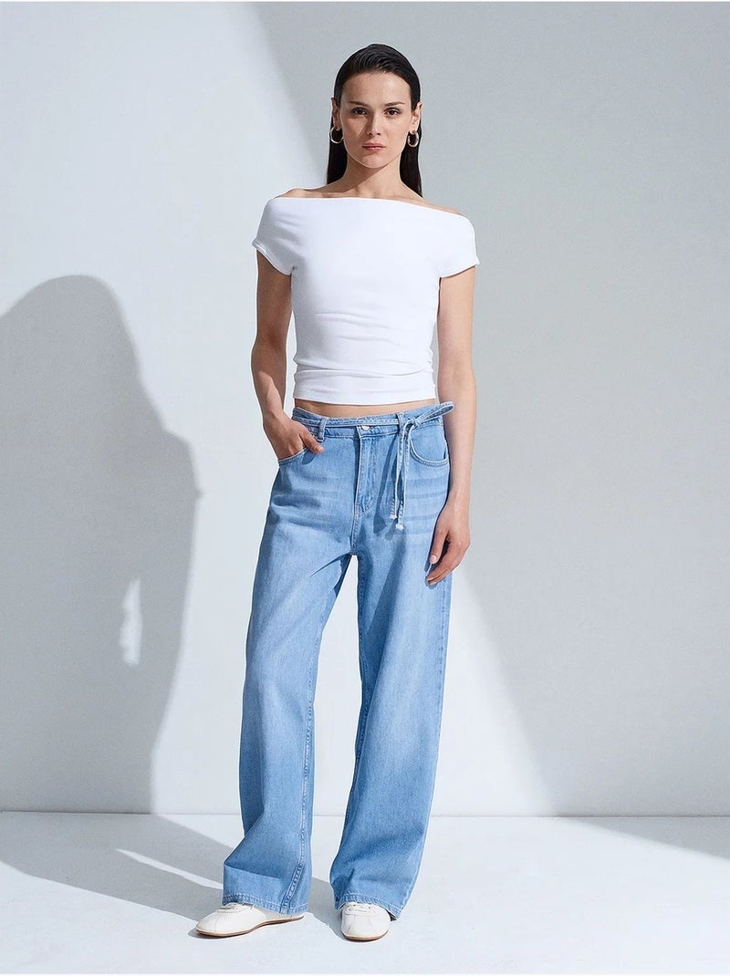 Jean en denim de coton à taille haute et jambe large dilvin Bleu saphir - Kiabi