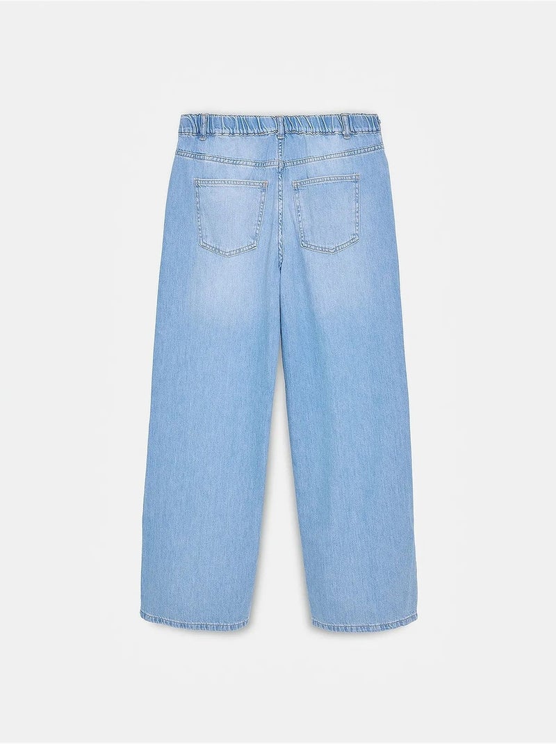 Jean en denim de coton à taille haute et jambe large dilvin Bleu saphir - Kiabi