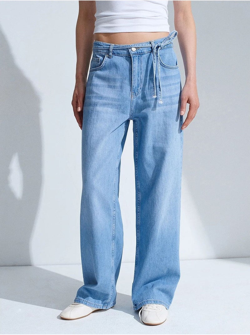Jean en denim de coton à taille haute et jambe large dilvin Bleu saphir - Kiabi
