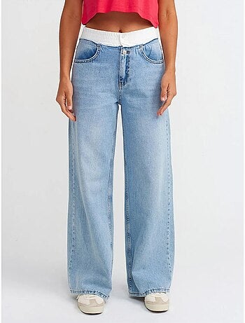 Jean en denim de coton à taille haute et jambe large dilvin