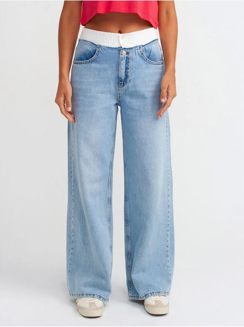 Jean en denim de coton à taille haute et jambe large dilvin Bleu saphir - Kiabi
