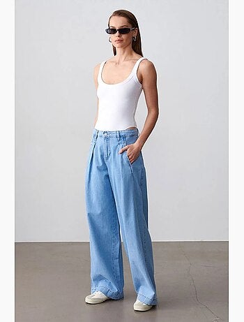 Jean en denim de coton à taille haute et jambe large dilvin