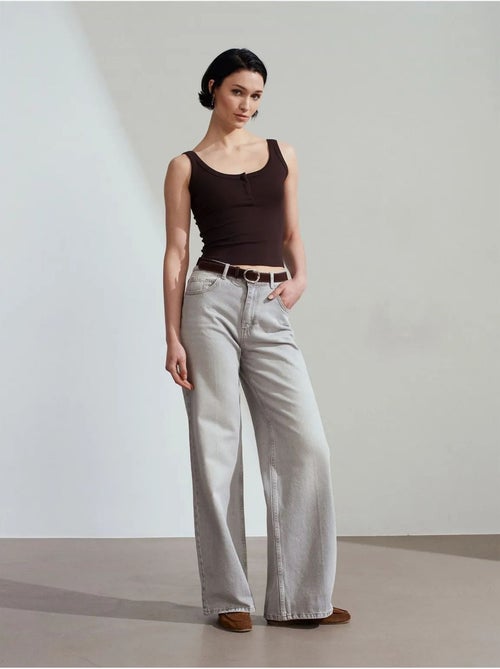 Jean En Denim De Coton À Taille Haute Et Jambe Large - Kiabi