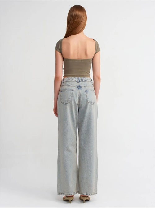 Jean En Denim De Coton À Taille Mi-haute Et Jambe Large - Kiabi