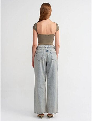 Jean en denim de coton à taille mi-haute et jambe large dilvin