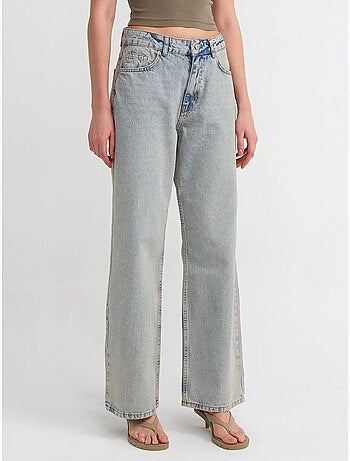 Jean en denim de coton à taille mi-haute et jambe large dilvin