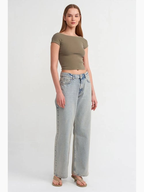 Jean en denim de coton à taille mi-haute et jambe large dilvin - Kiabi Jean en denim de coton à taille mi-haute et jambe large dilvin - Kiabi