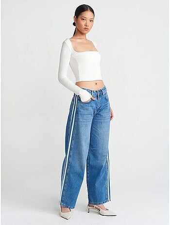 Jean en denim rayé à taille haute et jambe large dilvin