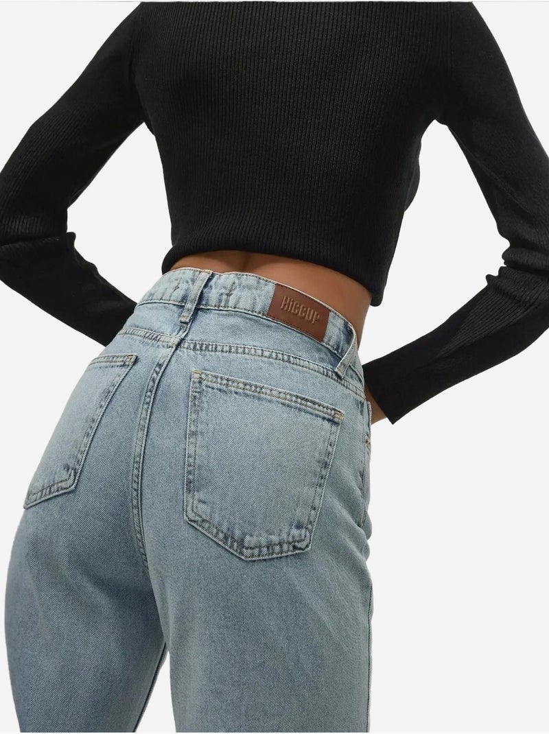 Jean en denim taille haute à jambe droite hiccup Bleu clair - Kiabi