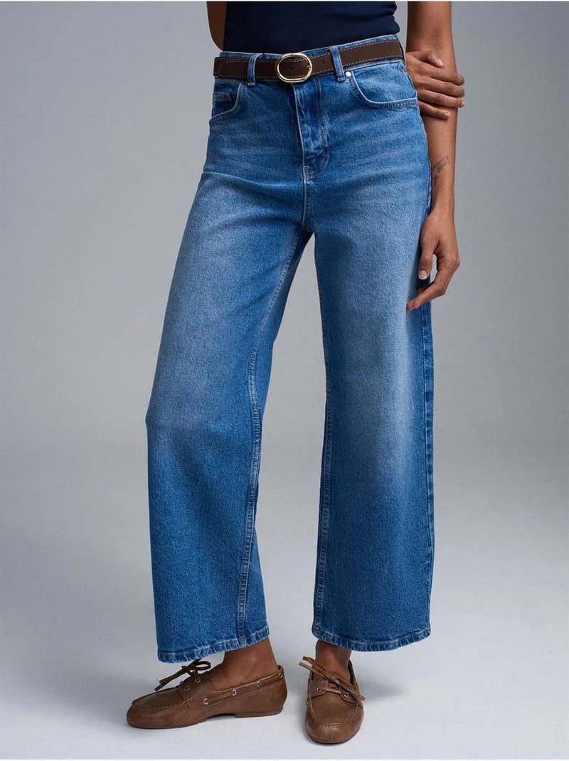 Jean En Denim Taille Haute À Jambe Large Bleu roi - Kiabi