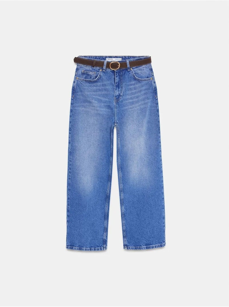Jean En Denim Taille Haute À Jambe Large Bleu roi - Kiabi