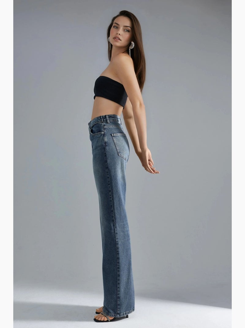 Jean en denim taille haute à jambes larges hiccup Bleu saphir - Kiabi