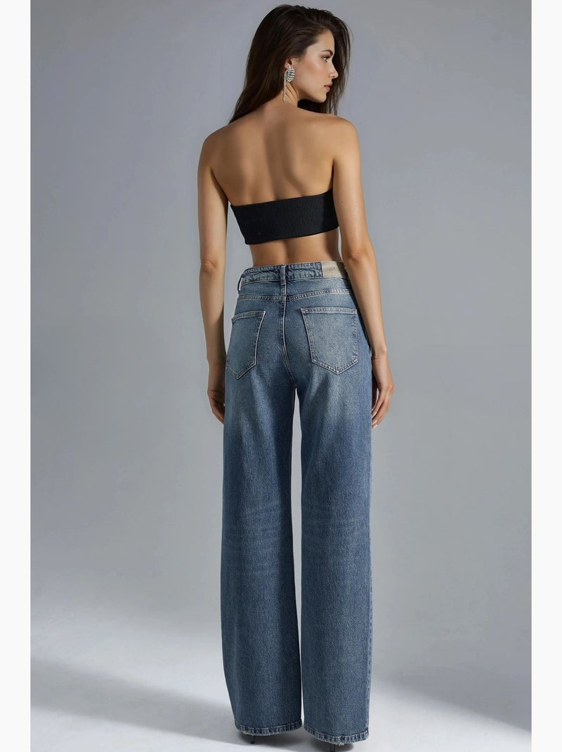 Jean en denim taille haute à jambes larges hiccup Bleu saphir - Kiabi