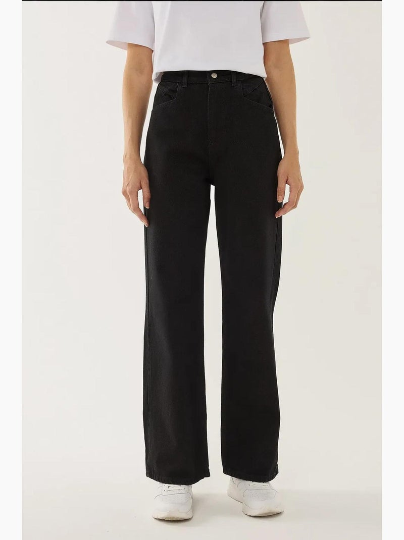 Jean en denim taille haute à jambes larges hiccup Noir - Kiabi