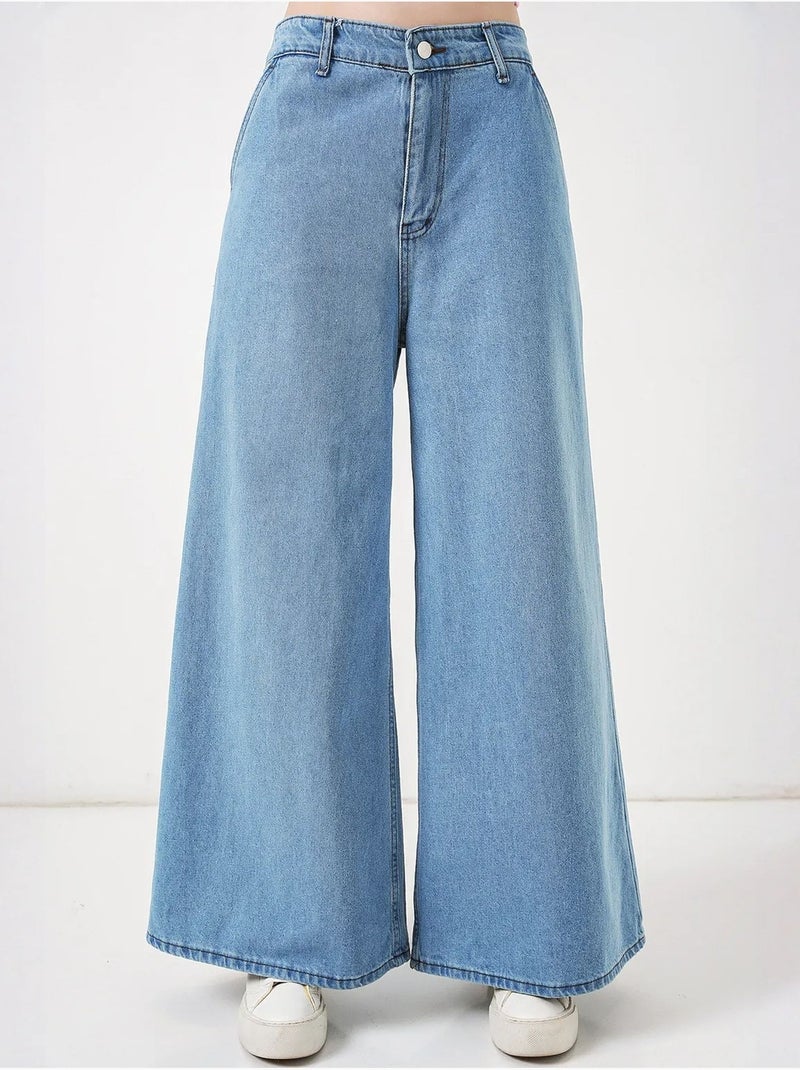 Jean en denim taille haute et jambes larges bdart Bleu pastel - Kiabi