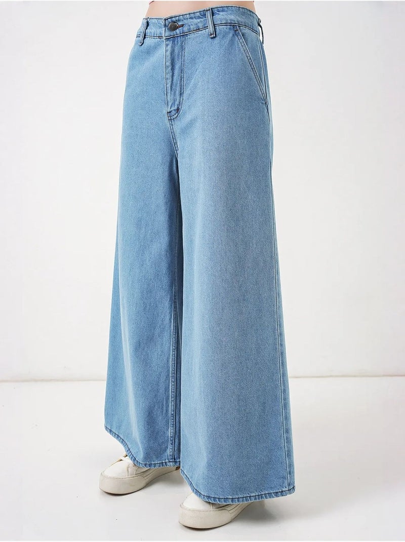 Jean en denim taille haute et jambes larges bdart Bleu pastel - Kiabi