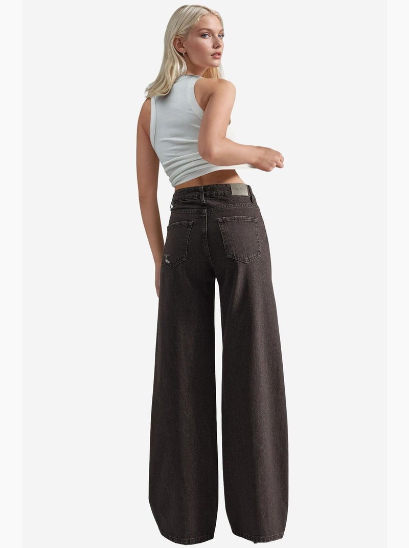 Jean en denim taille haute et jambes larges des années 90 hiccup Marron foncé - Kiabi