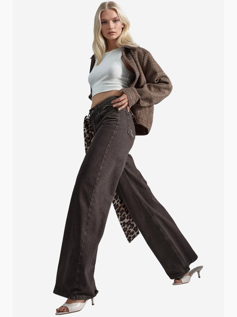 Jean en denim taille haute et jambes larges des années 90 hiccup Marron foncé - Kiabi