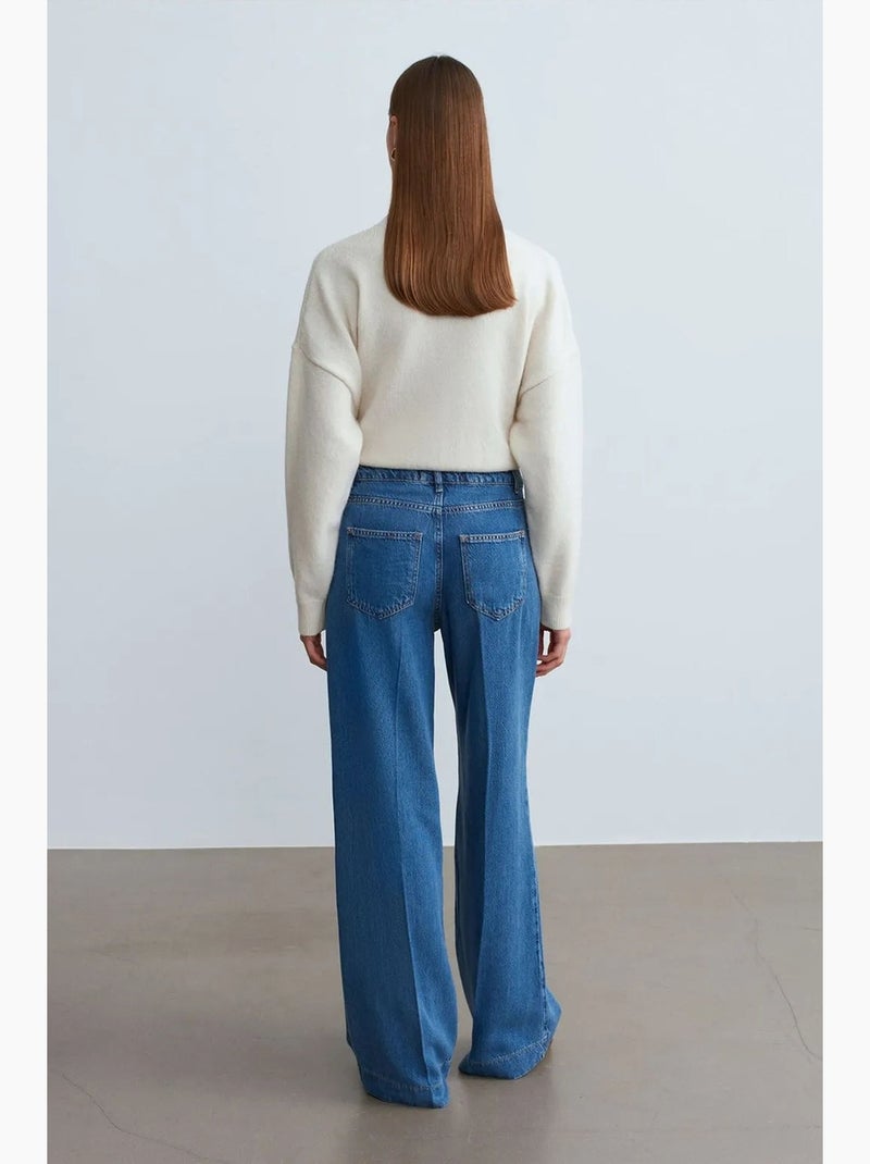Jean en tencel à taille haute et jambe large dilvin Bleu saphir - Kiabi