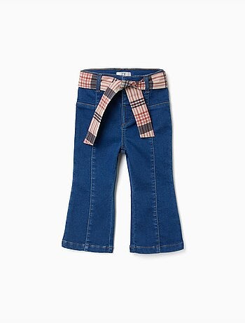 Jean évasé avec poches et ceinture à carreaux